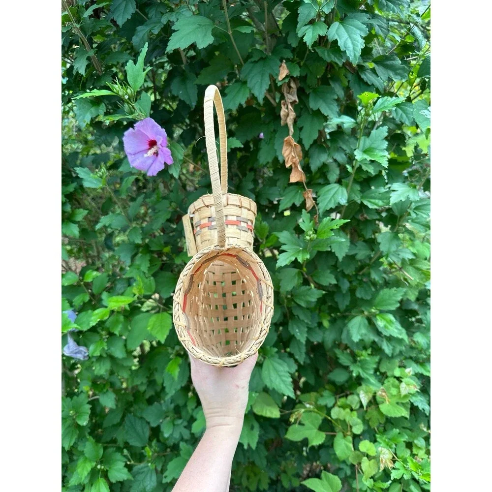 Vintage Wicker Wall Elbow Basket Double Heart Shape Hand Crafted Cottagecore